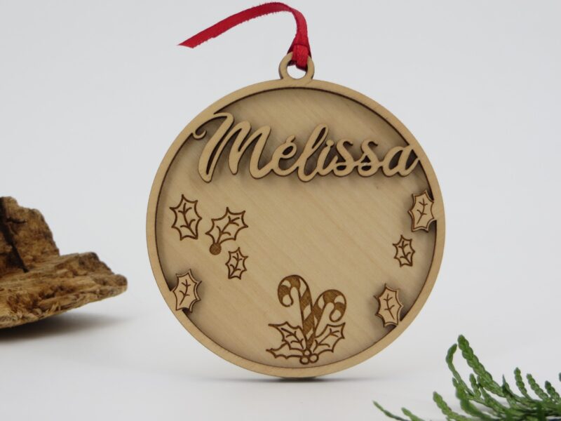 Boule de Noël en bois en 3D ~ Houx