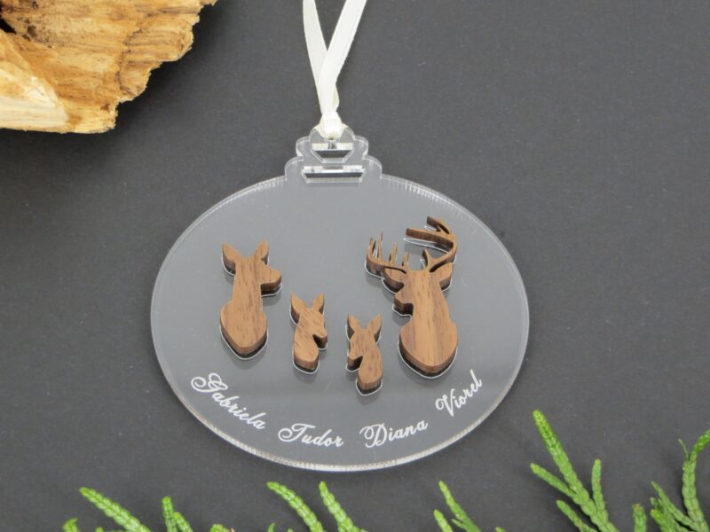 Boule de Noël en acrylique en 3D ~ Famille de Cerf