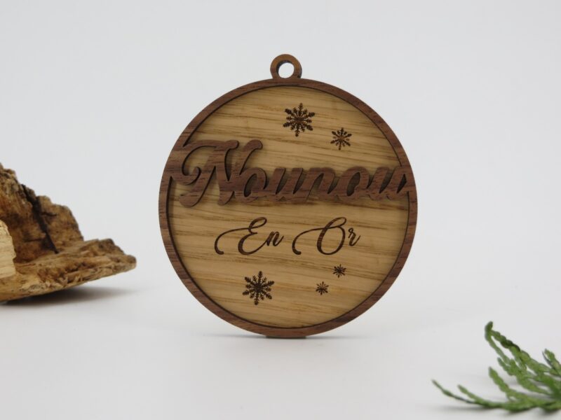 Boule de Noël en bois en 3D ~ Flocons 'en Or'